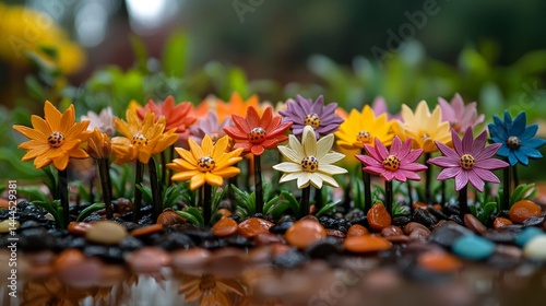 Wallpaper Mural Colorful Plastic Flowers in Miniature Garden Torontodigital.ca