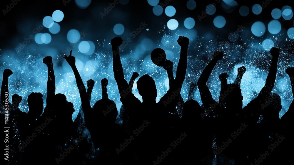 custom made wallpaper toronto digitalSilhouetted people with raised arms celebrating in the blue light