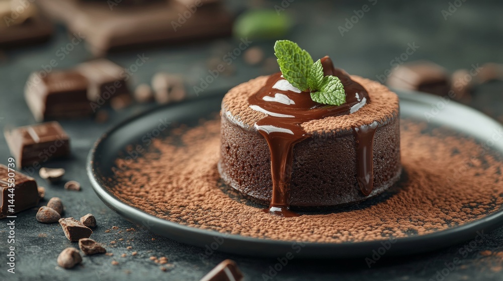 Chocolate soufflé with melted chocolate