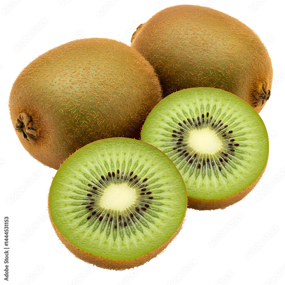 Obraz premium Fresh Green Kiwi with Juicy Interior On Transparent Background