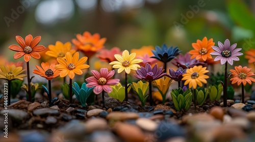 Wallpaper Mural Colorful Plastic Flowers in Miniature Garden Torontodigital.ca