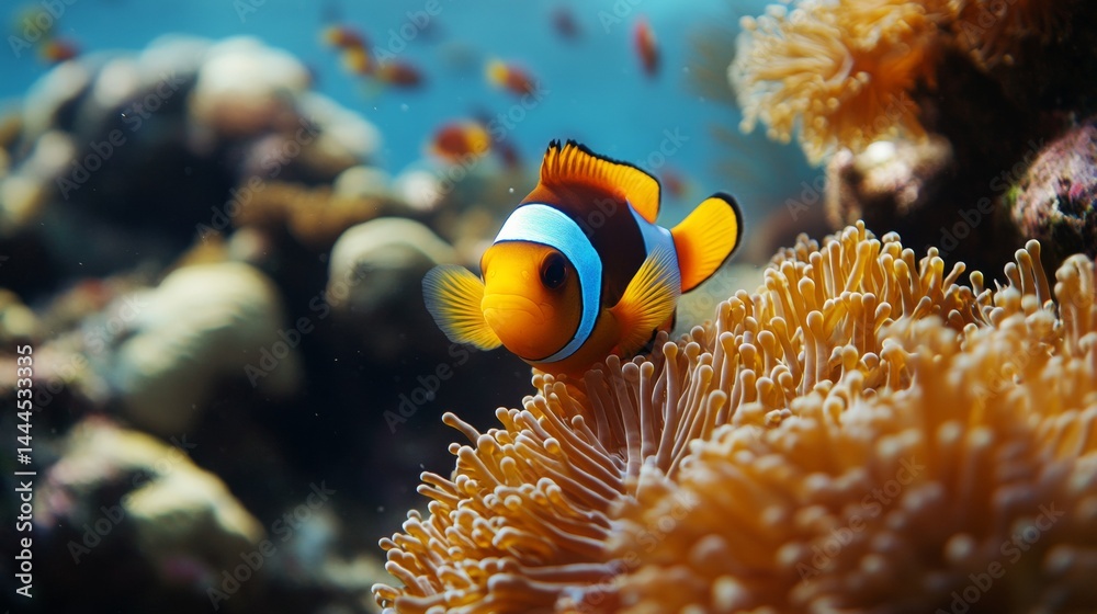 A macro shot of a tropical fish in aquarium