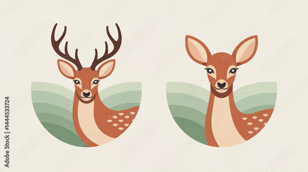 A Pair of two deer Vector Illustrations Showcasing Complementary Designs A Pair of two deer Vector Illustrations Showcasing Complementary Designs