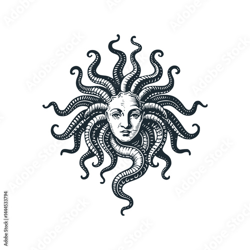 The Medusa head – Black and White Icon Vector and Illustration