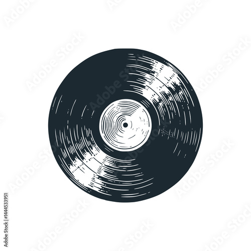 Vintage vinyl record – Black and White Icon Vector and Illustration