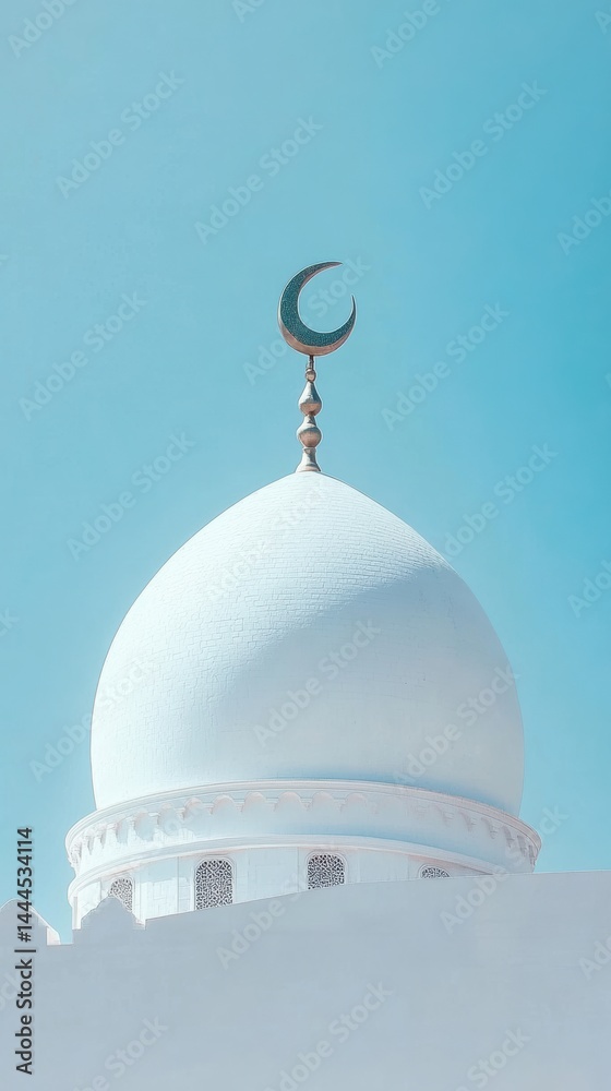 Serene White Mosque Dome Under a Clear Blue Sky A Majestic Architectural Marvel