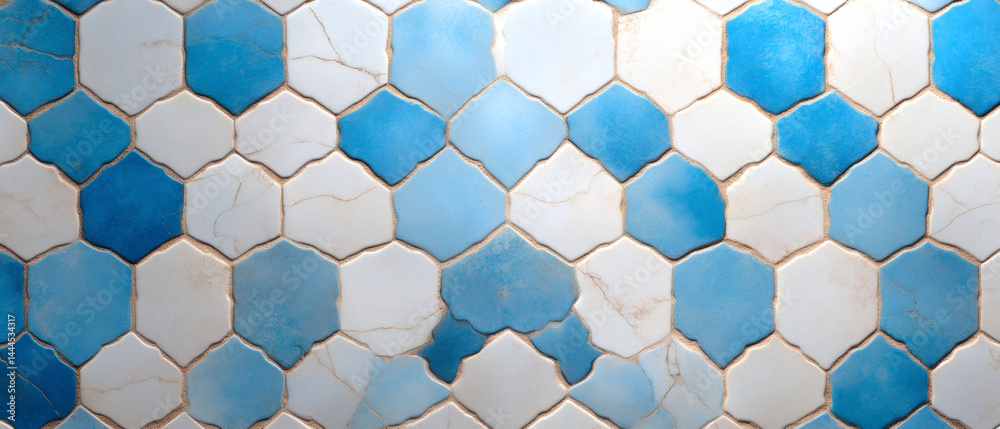 Naklejka premium Beautiful blue and white hexagonal tile pattern