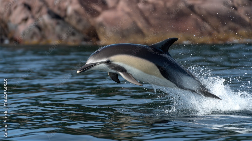Fototapeta premium Leaping Dolphin: Graceful Marine Mammal in Flight