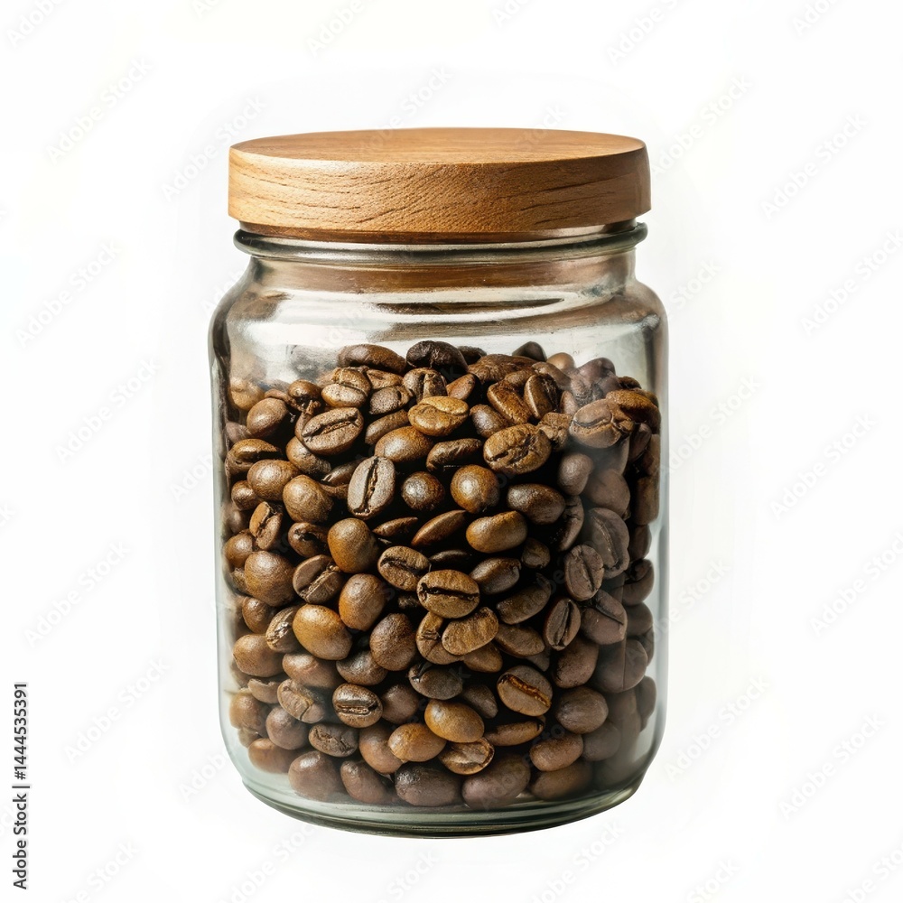 Roasted Coffee Beans In A Glass Jar With Wooden Lid Still Life Roasted Coffee Beans In A Glass Jar With Wooden Lid Still Life
