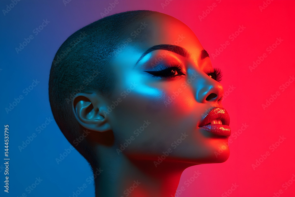 Bald head person studio portrait with dramatic lighting Bald head person studio portrait with dramatic lighting