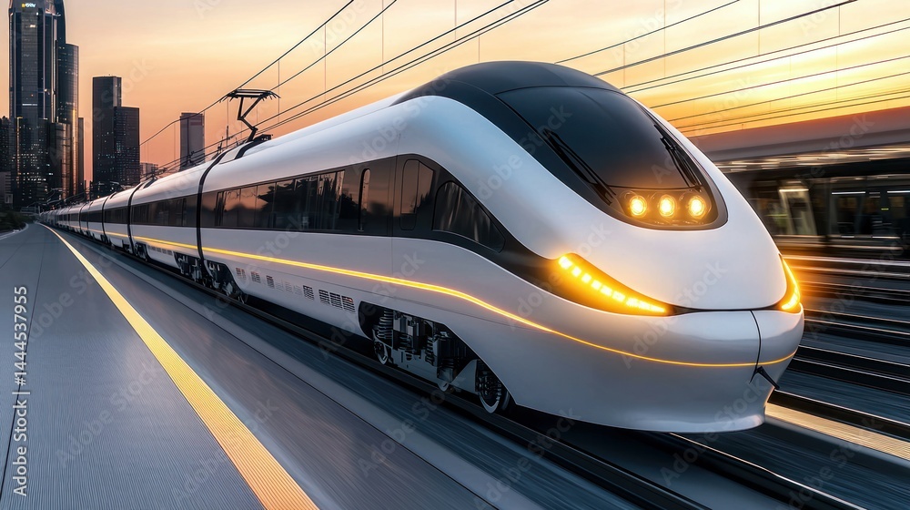 Fototapeta premium A modern high speed train speeding along a rail track