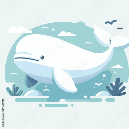 wildlife, animal, ocean, water, nature, underwater, sea, marine, beluga whale, beluga, blue, mammal, whale, arctic, aquatic, wild, fish, swim, dolphin, life, white, cute, illustration, marine life, po