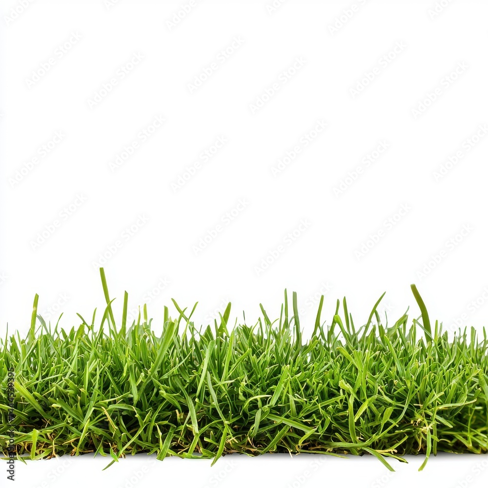 Fototapeta premium Lush green grass blades isolated on a pure white background perfect for sp or summer themed designs and website banners showcasing vibrant nature.