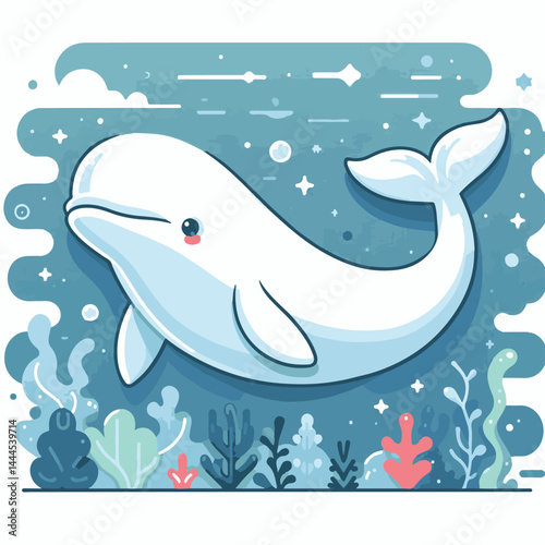 wildlife, animal, ocean, water, nature, underwater, sea, marine, beluga whale, beluga, blue, mammal, whale, arctic, aquatic, wild, fish, swim, dolphin, life, white, cute, illustration, marine life, po