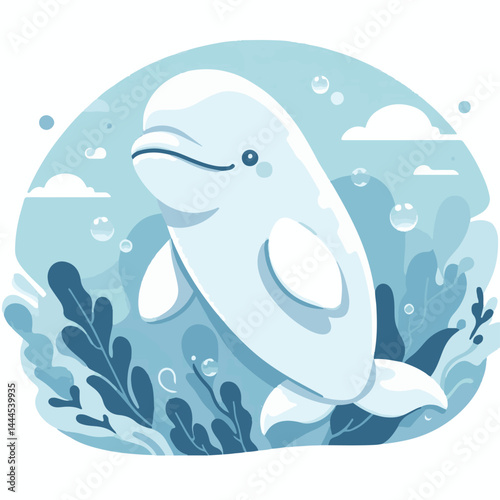 wildlife, animal, ocean, water, nature, underwater, sea, marine, beluga whale, beluga, blue, mammal, whale, arctic, aquatic, wild, fish, swim, dolphin, life, white, cute, illustration, marine life, po