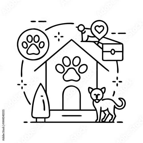 animal shelter icon, animal shelter line art - simple line art of animal shelter, perfect for animal shelter logos and icons