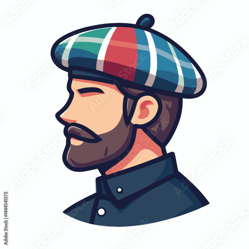 beret, hat, cap, fashion, isolated, head, accessory, background, man, french, france, cartoon, white, style, vector, wear, design, character, female, vintage, artist, army, illustration, freedom, clot