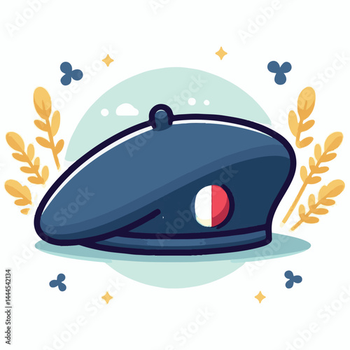 beret, hat, cap, fashion, isolated, head, accessory, background, man, french, france, cartoon, white, style, vector, wear, design, character, female, vintage, artist, army, illustration, freedom, clot