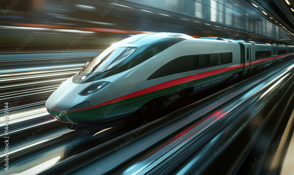 High-speed train in motion showcasing modern design and technology. High-speed train in motion showcasing modern design and technology.