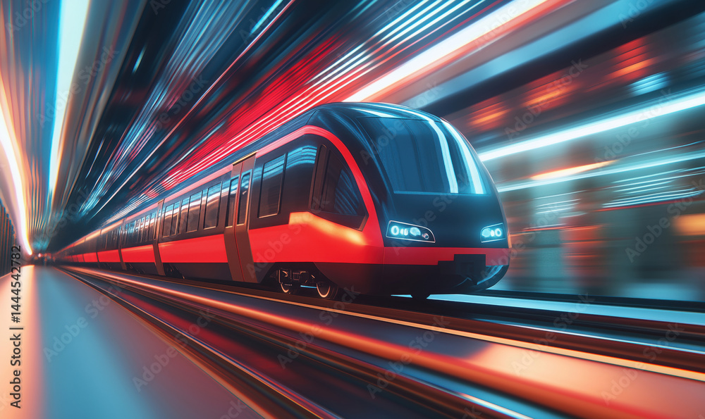 High-speed train in motion with dynamic light trails and futuristic design. High-speed train in motion with dynamic light trails and futuristic design.