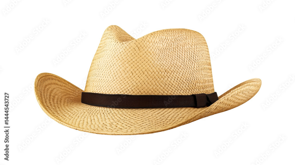 Straw cowboy hat with band, cut out transparent Straw cowboy hat with band, cut out transparent