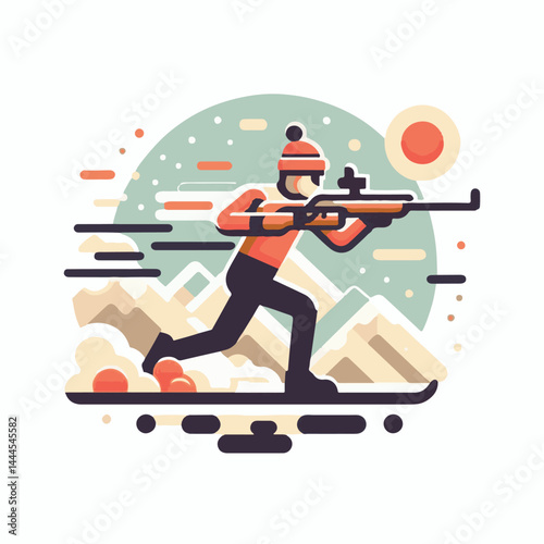 biathlon, sport, competition, winter, vector, illustration, snow, athlete, ski, isolated, skier, activity, speed, man, background, action, equipment, game, white, silhouette, healthy, active, icon, ra
