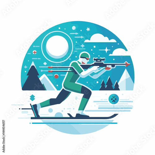 biathlon, sport, competition, winter, vector, illustration, snow, athlete, ski, isolated, skier, activity, speed, man, background, action, equipment, game, white, silhouette, healthy, active, icon, ra