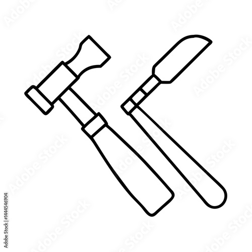 chisel and hammer icon, chisel and hammer line art - simple line art of chisel and hammer, perfect for chisel and hammer logos and icons