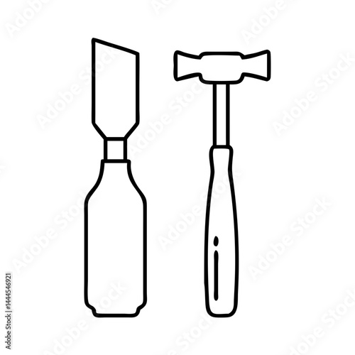 chisel and hammer icon, chisel and hammer line art - simple line art of chisel and hammer, perfect for chisel and hammer logos and icons