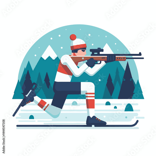 biathlon, sport, competition, winter, vector, illustration, snow, athlete, ski, isolated, skier, activity, speed, man, background, action, equipment, game, white, silhouette, healthy, active, icon, ra