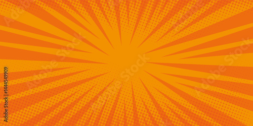 Comic background. Pop art texture. Starburst cartoon style. Anime design with explosion effect for print. Fun dot pattern. Blue backdrop with halftone gradient.