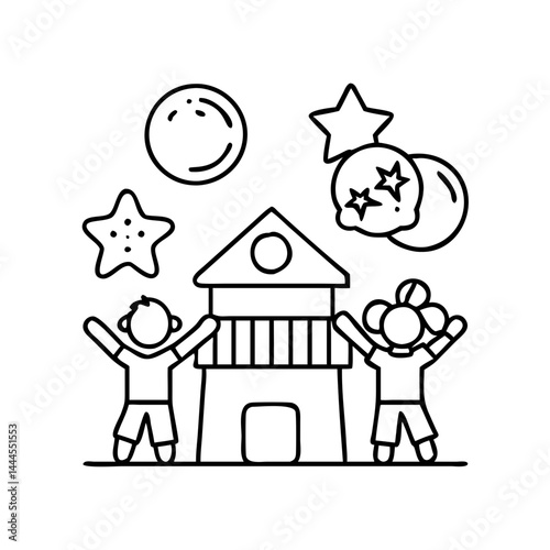 kids club icon, kids club line art - simple line art of kids club, perfect for kids club logos and icons