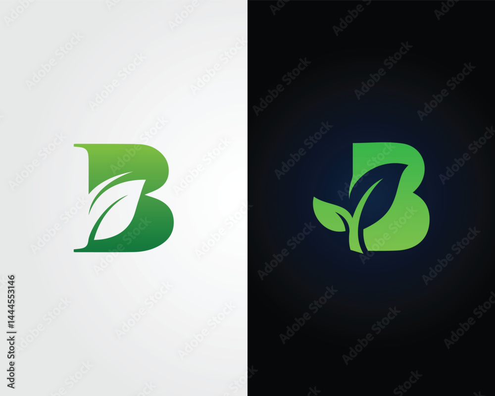 Obraz premium Eco-Friendly Letter B with Leaf Elements Logo Design Minimalist Modern Vector Template.