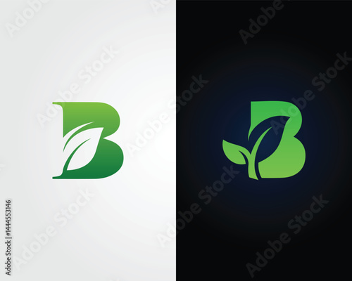 Eco-Friendly Letter B with Leaf Elements Logo Design Minimalist Modern Vector Template.