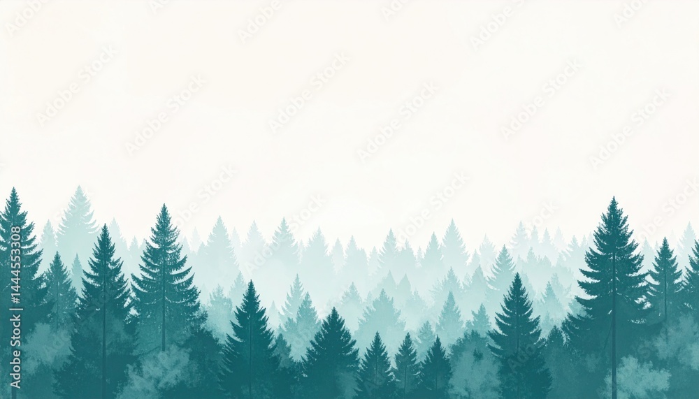 Fototapeta premium Serene forest landscape misty atmosphere nature scene tranquil environment panoramic view peaceful concept