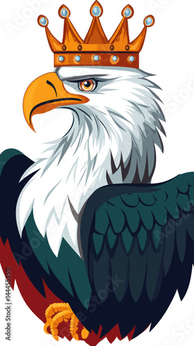 Majestic Crowned Eagle in Minimalist Vector Style Symbolizing Power and Royalty