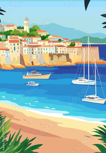 Retro Corsica Travel Poster: French Riviera Summer Vacation Art Illustration