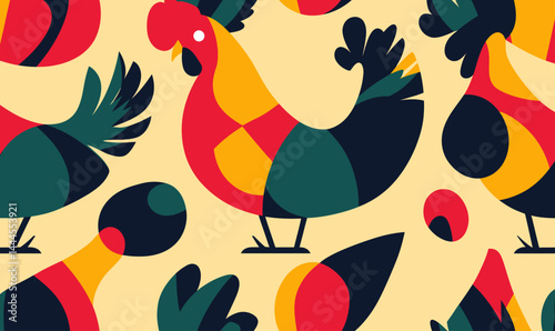 Colorful Abstract Rooster Pattern in Flat Minimalist SVG Vector Style for Modern Design