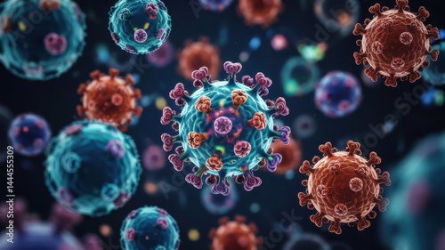 Wallpaper Mural Microscopic view of virus cells floating in dark environment Torontodigital.ca