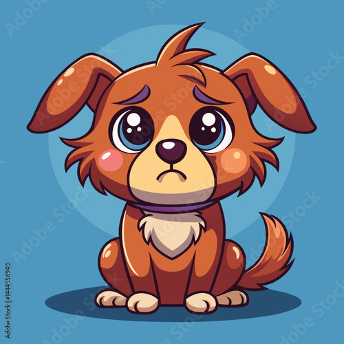 Witness the emotional portrayal of a cute dog shedding tears in a poignant cartoon icon illustration, designed in a flat style. This heartfelt image captures the sensitive and tender side of our canin
