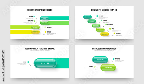Enterprise Launch 4 5 1 2 Step Diagram Presentation Design Collection. Service Forecast Four Five One Two Option Infographic Slideshow Layout Vector Illustration Bundle.