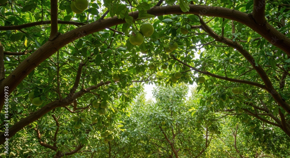 Fototapeta premium Overhead view of a lush green canopy in a natural woodland environment