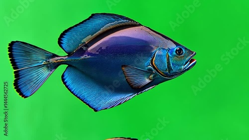 Colorful fish swimming gracefully in vibrant green background showcasing aquatic beauty and marine life