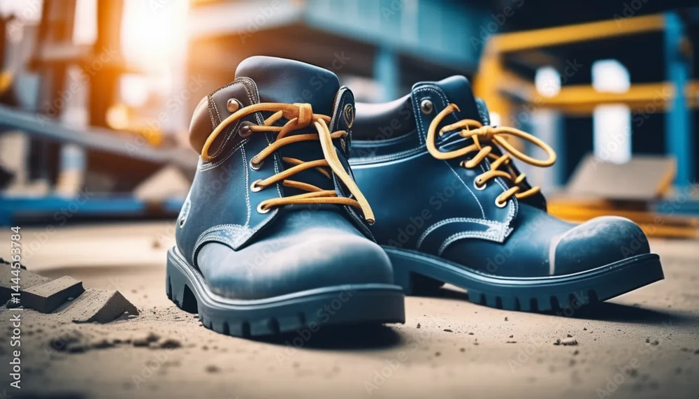 Protective shoes on construction site.
