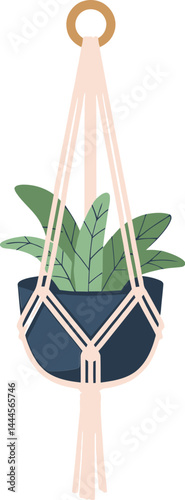Bohemian Macrame Plant Hanger with Potted Plant for Indoor Decor