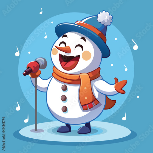 Enjoy the festive charm of a cute snowman singing mascot cartoon illustration. Perfect for holiday-themed projects and digital art enthusiasts, this whimsical design adds joy and creativity to any col