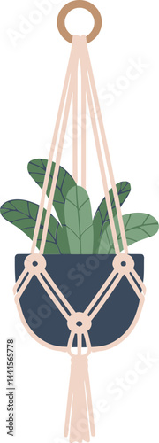 Bohemian Macrame Plant Hanger with Potted Plant for Indoor Decor