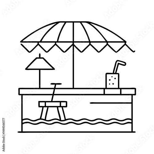 poolside bar icon, poolside bar line art - simple line art of poolside bar, perfect for poolside bar logos and icons