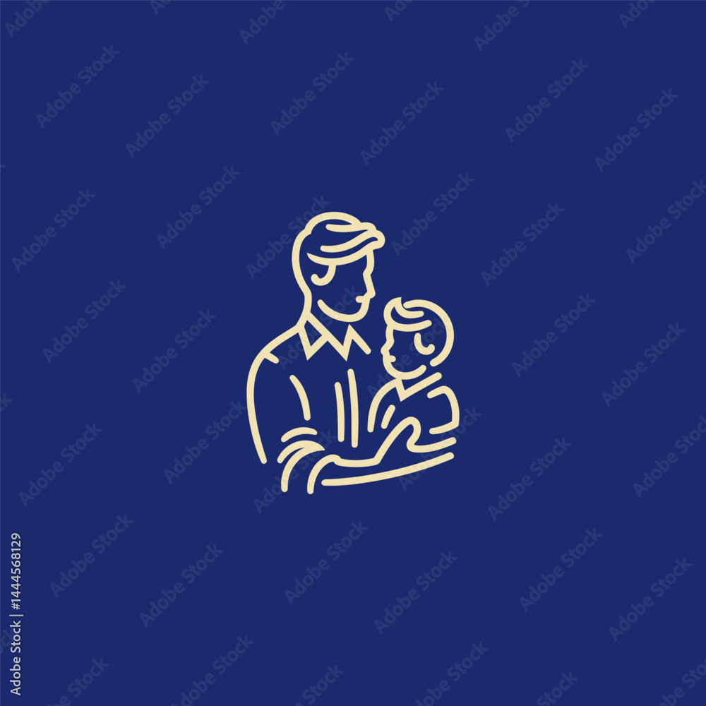 Fototapeta premium Father and child logo in minimalist line art style.