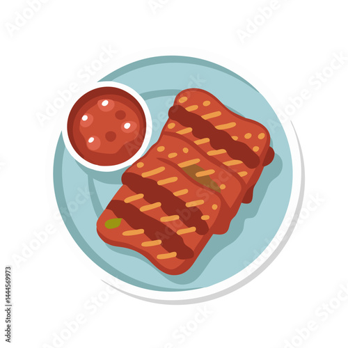  Illustration of Pork Ribs with Barbecue Sauce